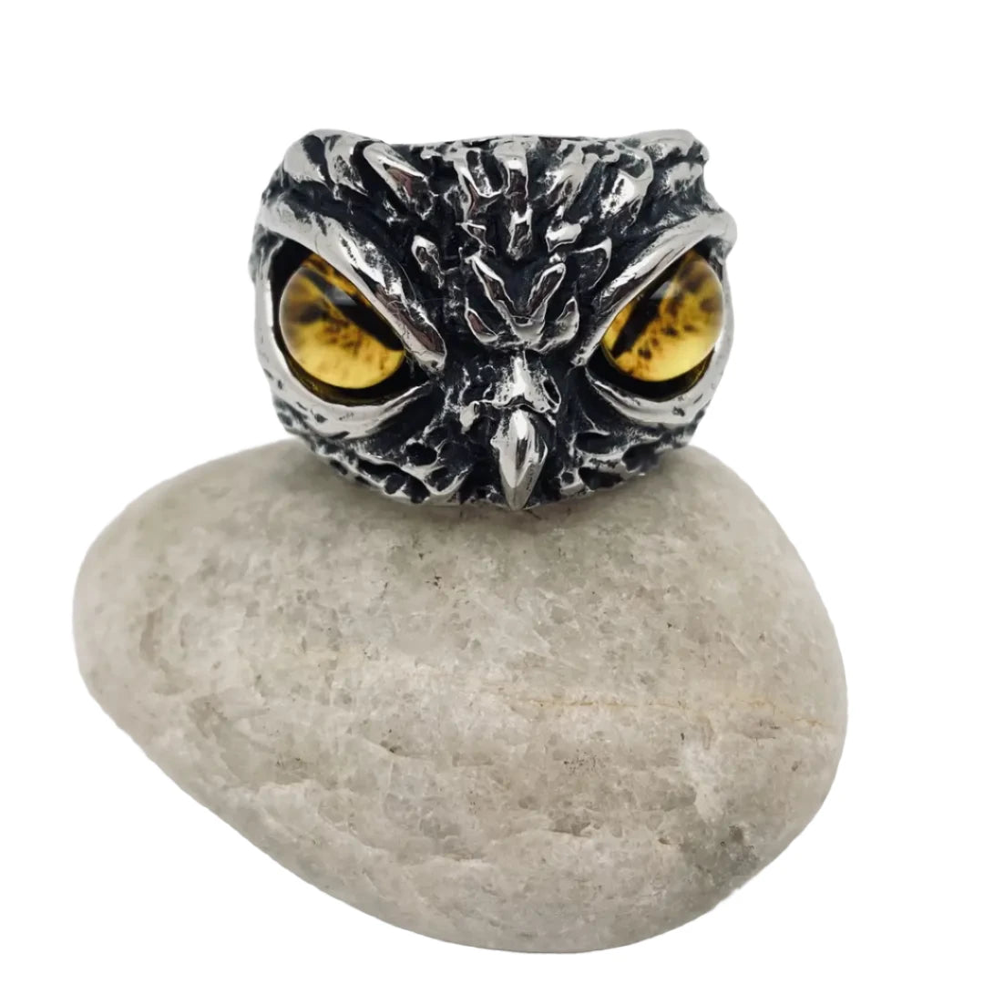 Yellow Owl Face Ring