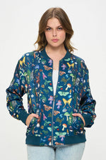 Teal Moth & Mushroom Bomber Jacket