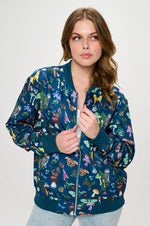 Teal Moth & Mushroom Bomber Jacket