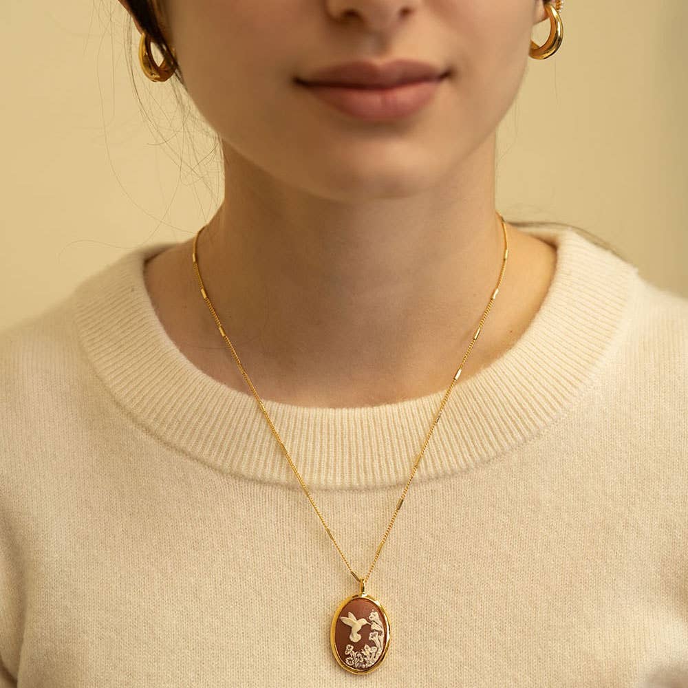 Vintage Hummingbird Cameo Necklace