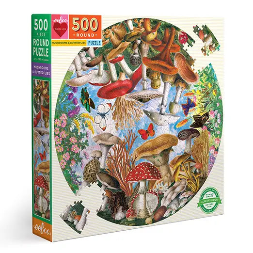 Mushrooms & Butterflies 500 Piece Round Puzzle