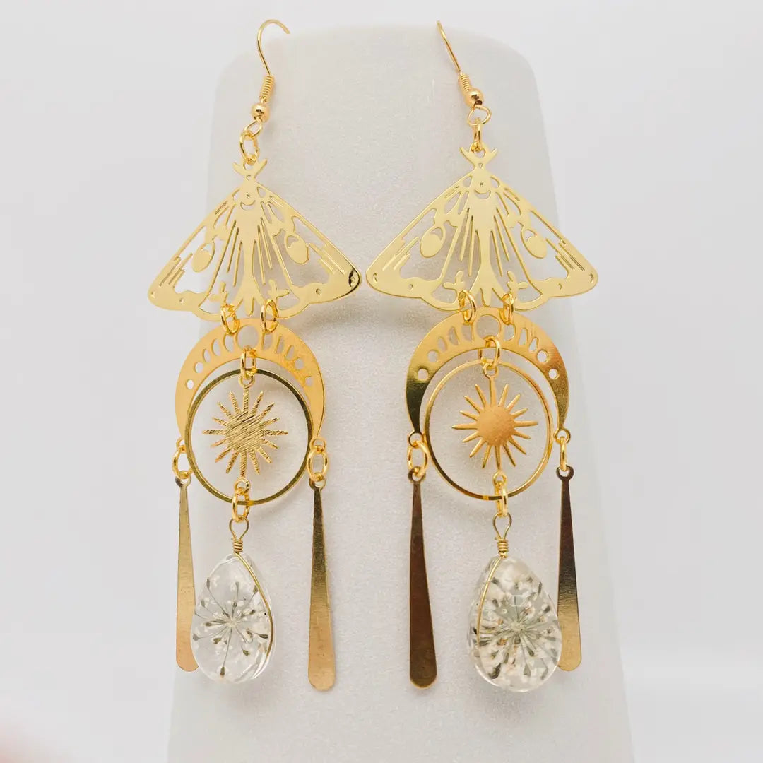 Sun and Moon Moth Earrings