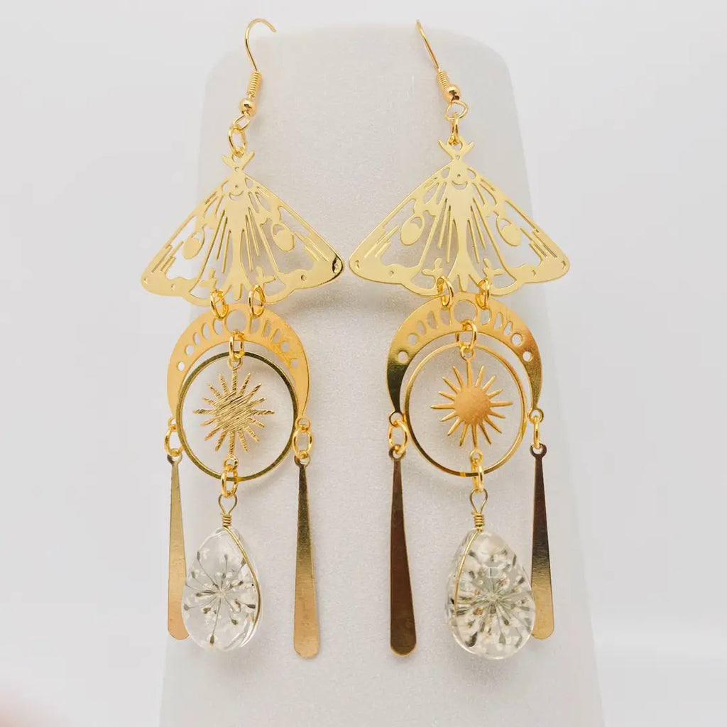 Sun and Moon Moth Earrings