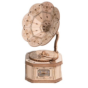 3D Laser Cut Wooden Puzzle: Gramophone