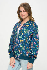 Teal Moth & Mushroom Bomber Jacket