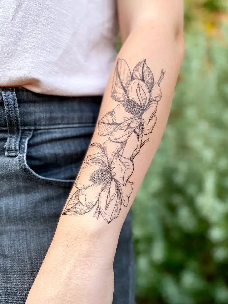 Large Magnolia Temporary Tattoo