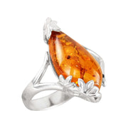 Amber Flower Teardrop Ring