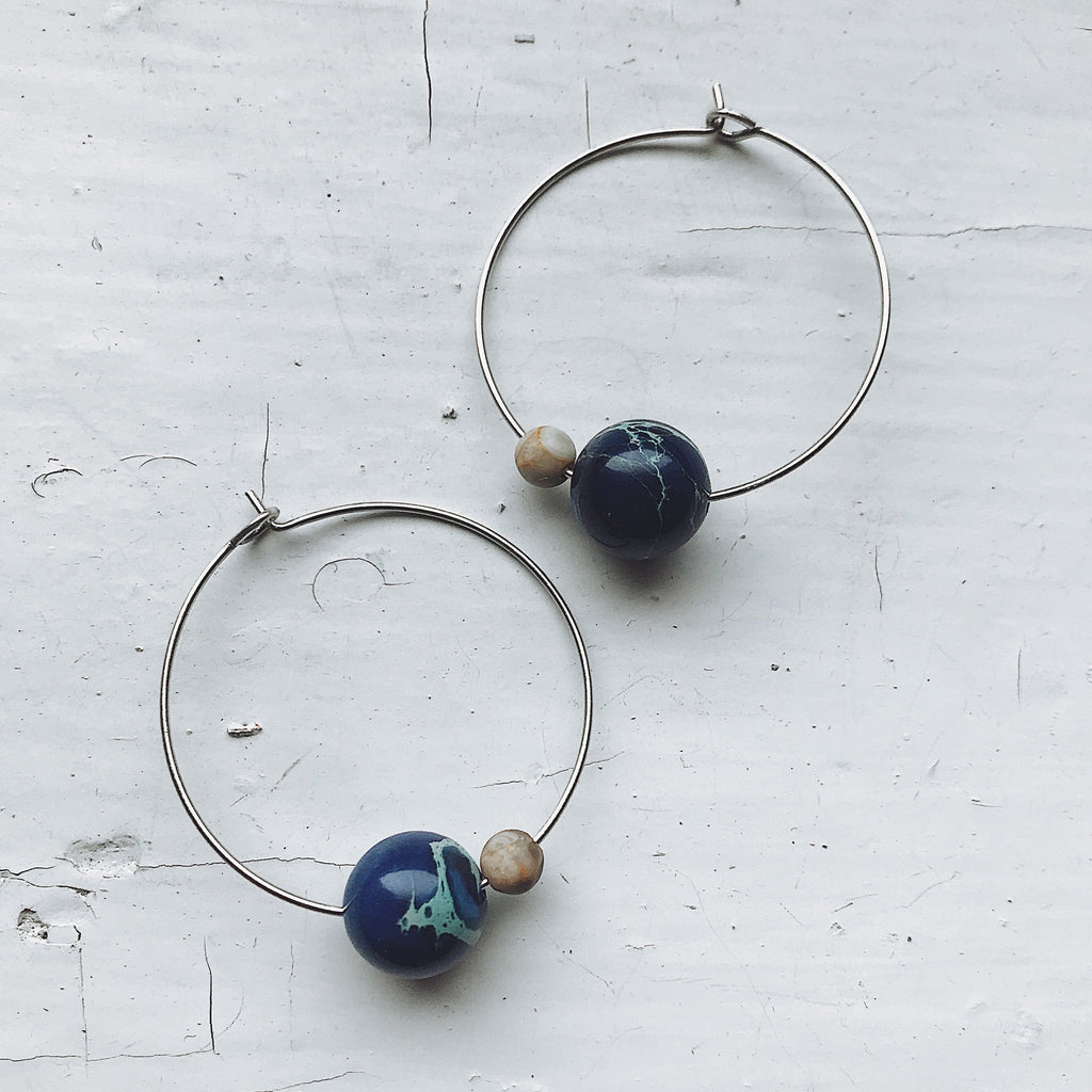 Earth and Moon Jasper Hoop Earrings