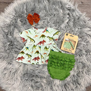 Bamboo Dino Peplum Ruffled Bummie Set