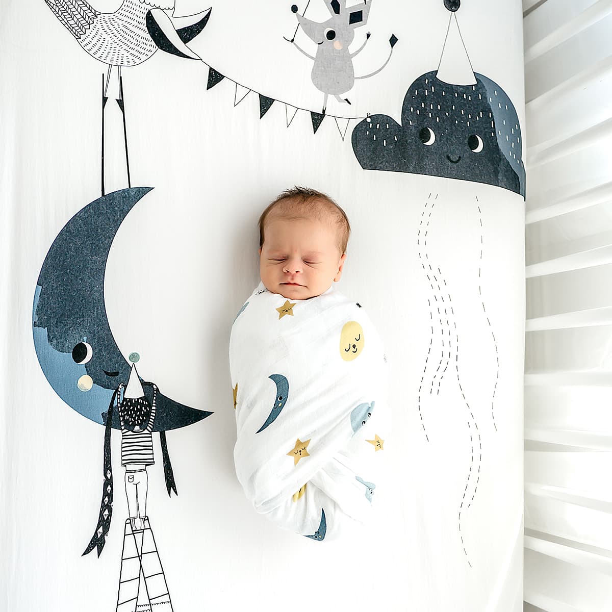 Moon's Birthday Crib Sheet & Swaddle Bundle