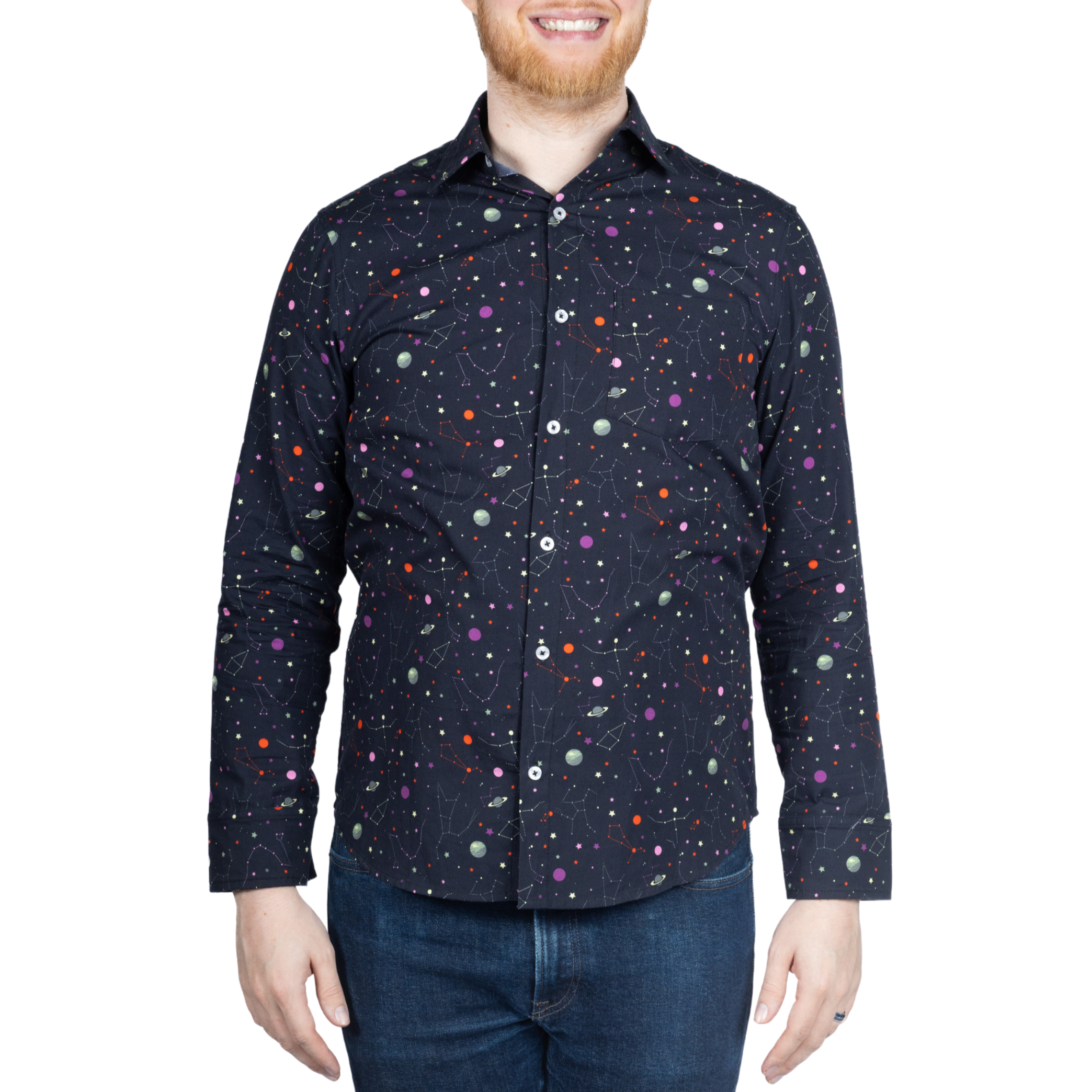 Rainbow Constellations Long Sleeve Button-Up Shirt