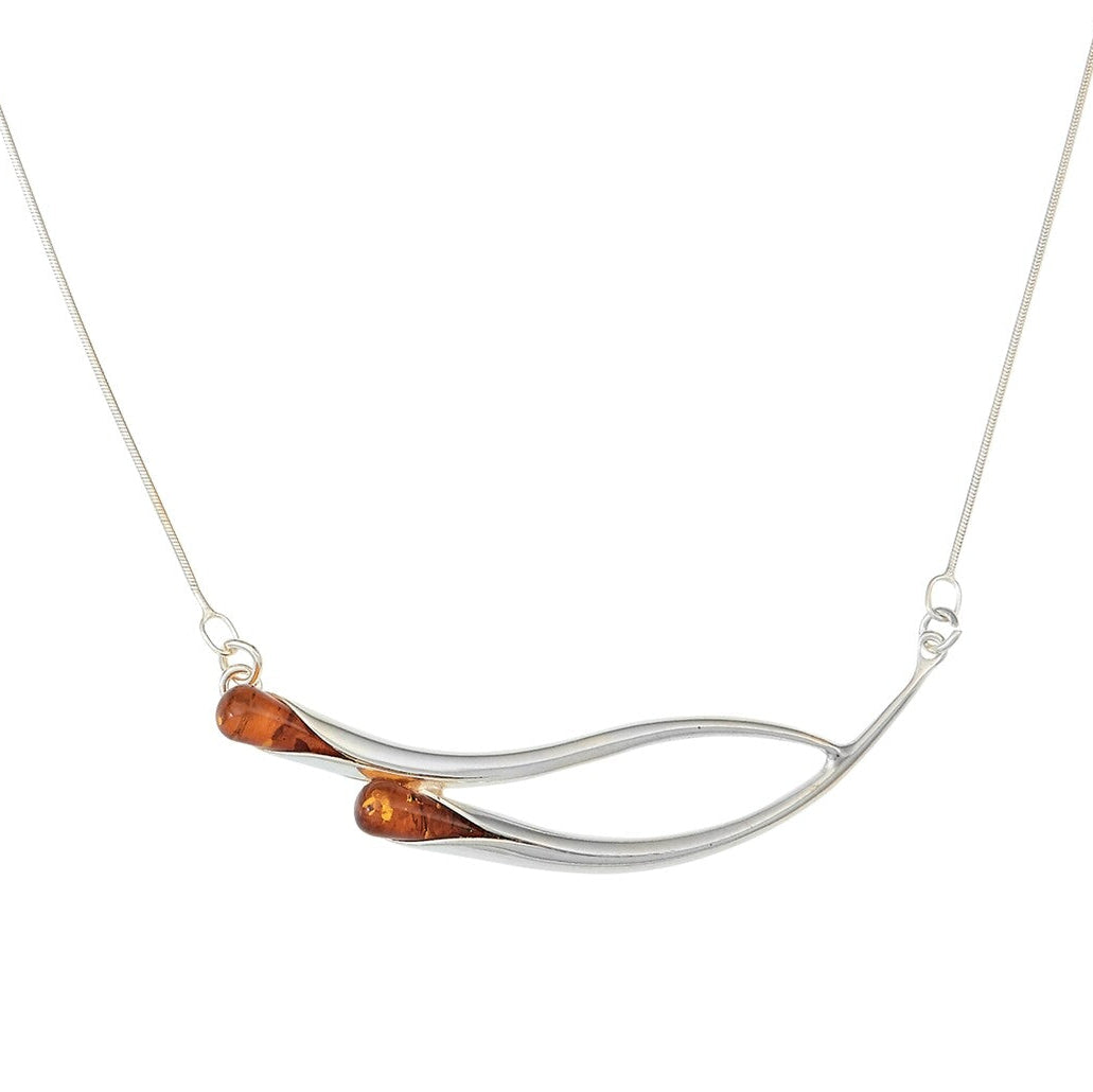 Honey Double Wave Teardrop Amber Necklace