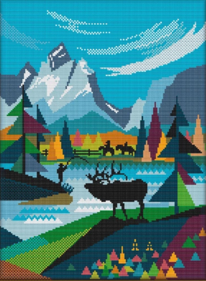 Semanka Stamped Cross Stitch Kits,Colorful Spring Moraine Lake Banff  National Park,Funny Cross Stitch Kits for Adults,Easy Counted Cross Stitch  Kits for Beginners,15.74” X 19.68”