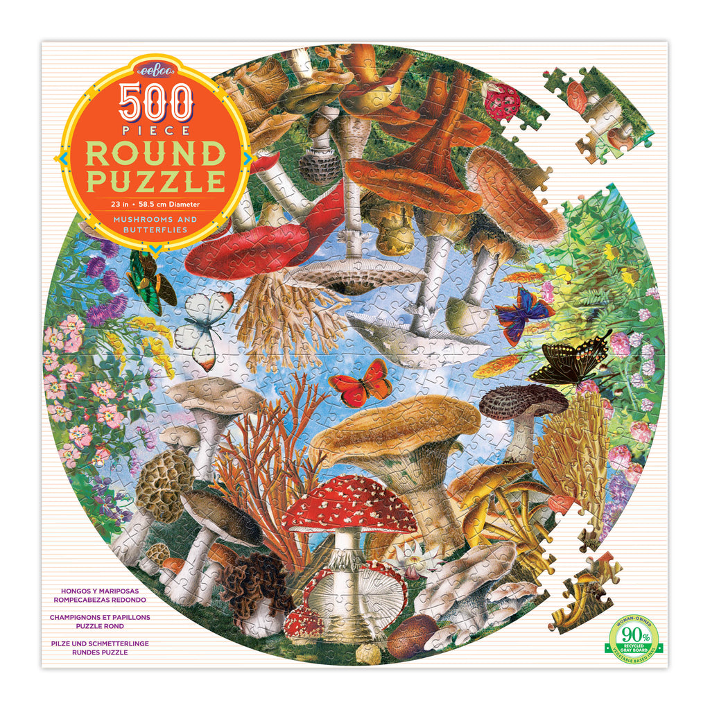 Mushrooms & Butterflies 500 Piece Round Puzzle