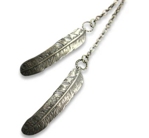 Silver Raven Feather Lariat Necklace