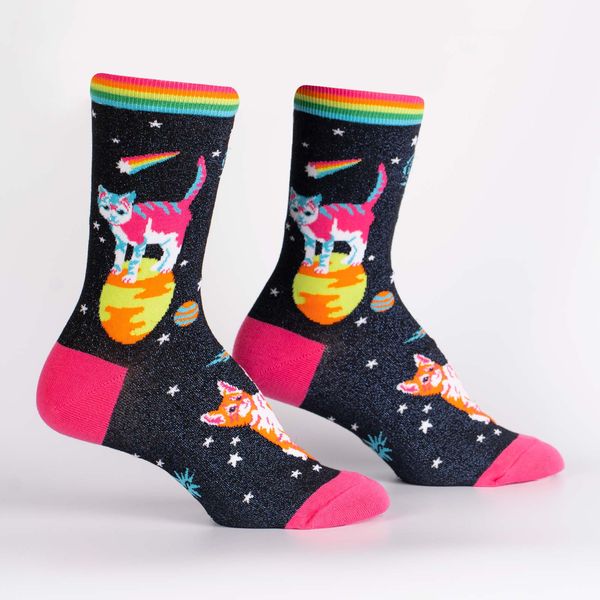 Space Cats Shimmer Crew Sock