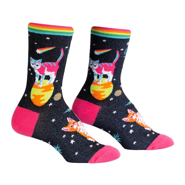 Space Cats Shimmer Crew Sock